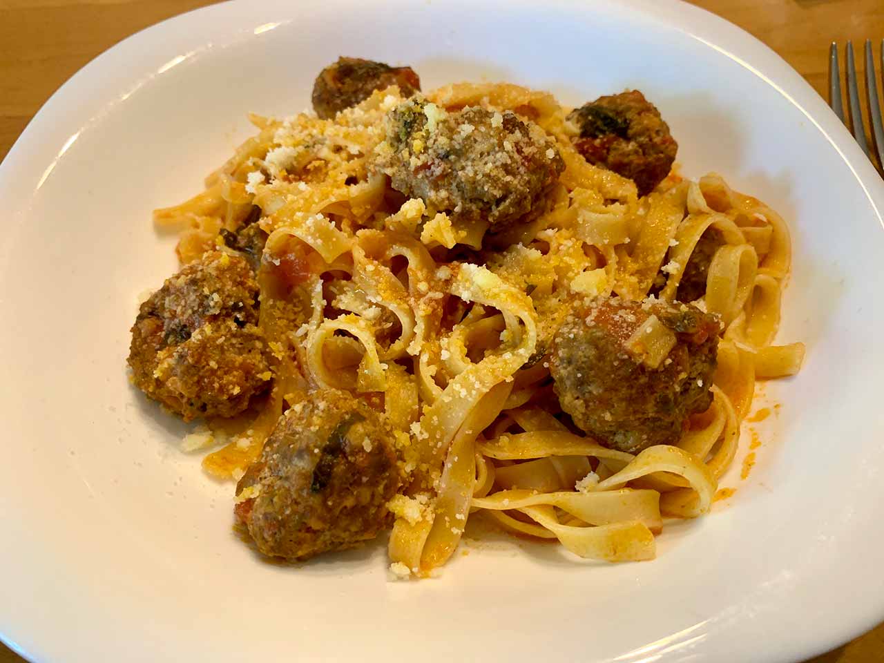Tagliatelle With Meatballs In Tomato Sauce